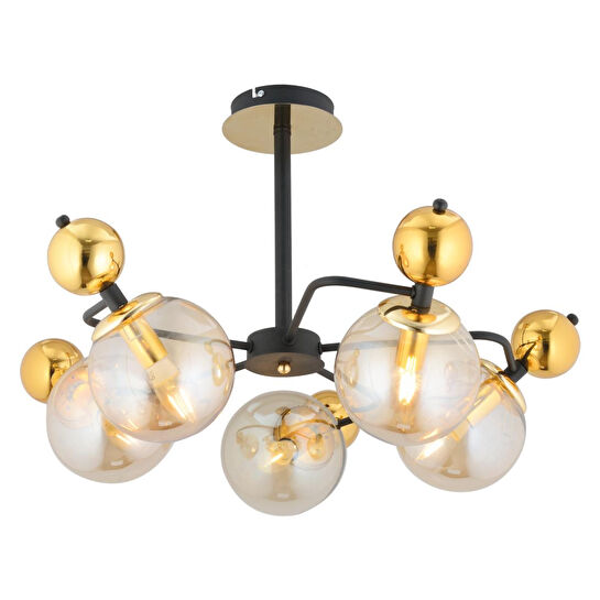 Apliqa Florit 5'li Siyah Gold Modern Oturma Odası Salon Avize