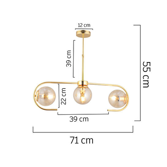Apliqa Diaspor 3lü Sıralı Gold Modern Sarkıt Genç Odası Yatak Odası Retro Salon Avize