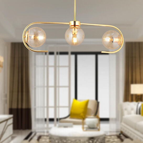 Apliqa Diaspor 3lü Sıralı Gold Modern Sarkıt Genç Odası Yatak Odası Retro Salon Avize