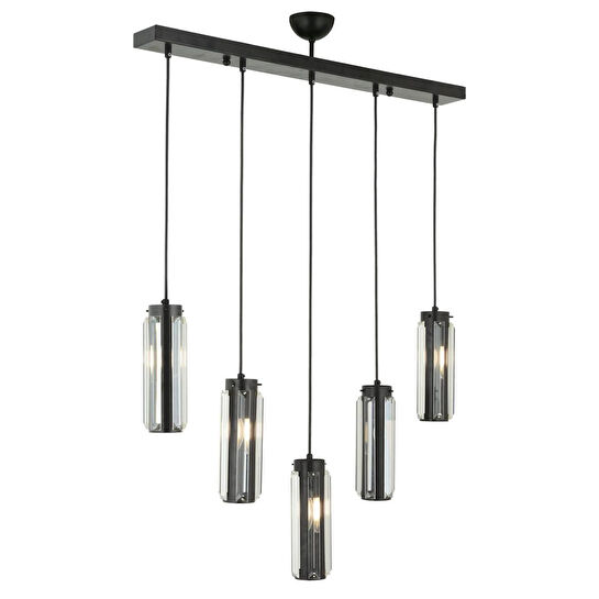 Apliqa Natali 5 Li Sıralı Siyah Salon- Modern Tasarım Yemek Masası Üstü Salon Sarkıt Avize