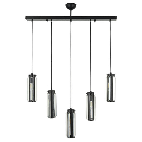 Apliqa Natali 5 Li Sıralı Siyah Salon- Modern Tasarım Yemek Masası Üstü Salon Sarkıt Avize