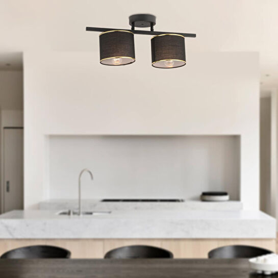 Apliqa Selina 2li Siyah Modern Plafonyer Genç Odası Mutfak Yatak Odası Avize