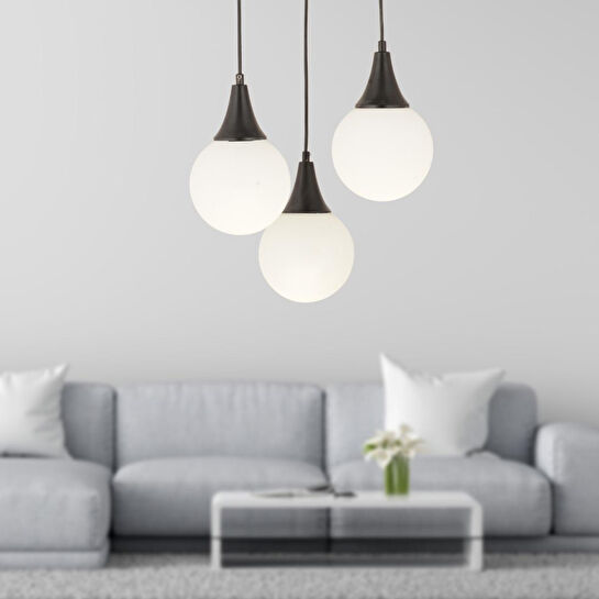 Apliqa Damla 3lü Yuvarlak Siyah Beyaz Camlı Sarkıt Modern Genç Odası Mutfaksalon Avize