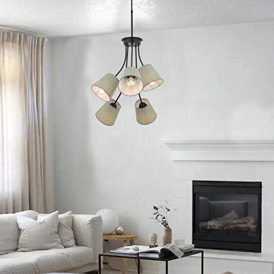 Apliqa Lara 5 Kollu Şapkalı Modern Retro Sarkıt Yatak Odası Salon Avize