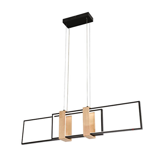 Apliqa Alena 69 Watt Siyah Dikdörtgen Ahşap Desenli Modern Salon Led Sarkıt Avize