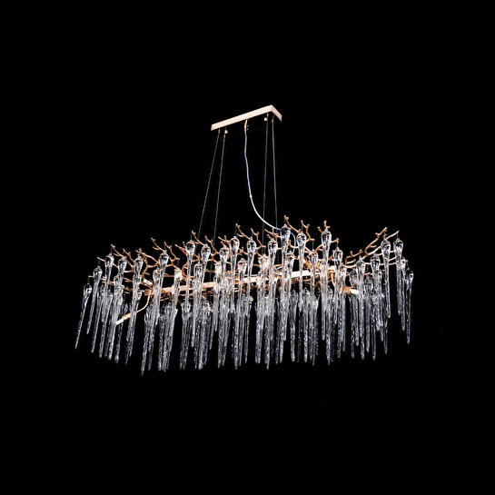 Apliqa Laura Sıralı Gold Yemek Masası Üstü Kristal Taşlı Modern Tasarım Su Damlası Taşlı Salon Avize