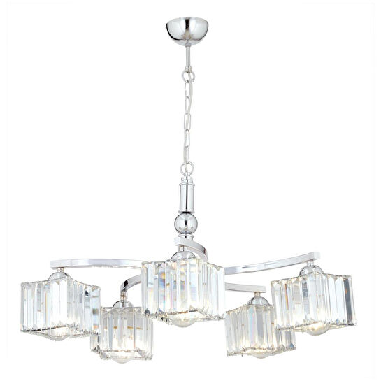 Apliqa Rima 5 Kollu Krom Kaplama Kristalli Taşlı Modern Tasarım Salon-yatak Odası Kristal Salon Avize