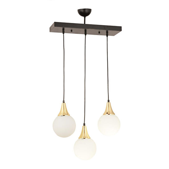 Apliqa Damla 3lü Sıralı Siyah-gold Beyaz Sarkıt Camlı Modern Genç Odası Mutfaksalon Avize