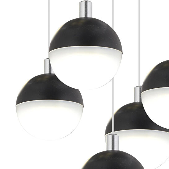 Apliqa Ekin 5'li Yuvarlak 47 Watt Siyah Ledli Kelebek Detaylı Modern Koridor, Yatak Odası Salon Sarkıt Led Avize