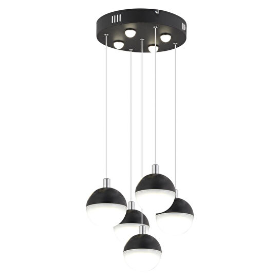 Apliqa Ekin 5'li Yuvarlak 47 Watt Siyah Ledli Kelebek Detaylı Modern Koridor, Yatak Odası Salon Sarkıt Led Avize