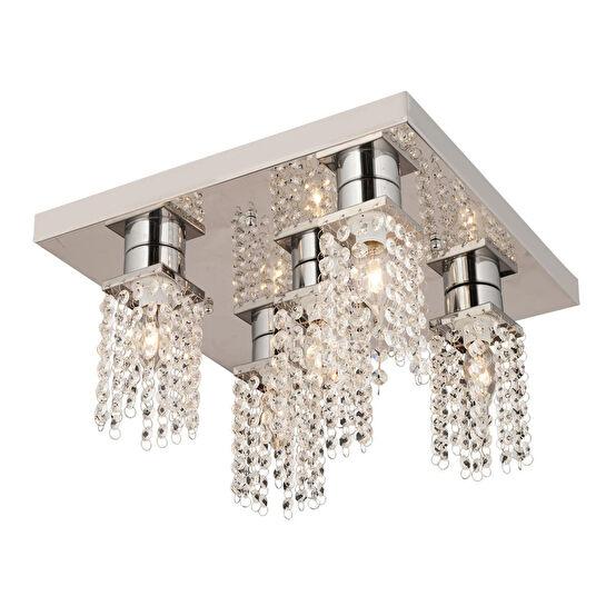 Apliqa Peter 5li Krom Kristalli, Taşlı Modern Tasarım Kristal Salon Avize