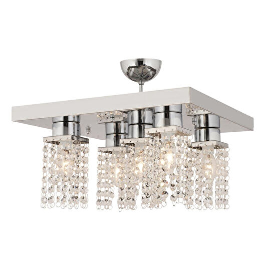 Apliqa Peter 5li Krom Kristalli, Taşlı Modern Tasarım Kristal Salon Avize