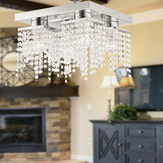 Apliqa Nikola 4lü Krom Kristalli Taşlı Modern Tasarım Kristal Salon Avize