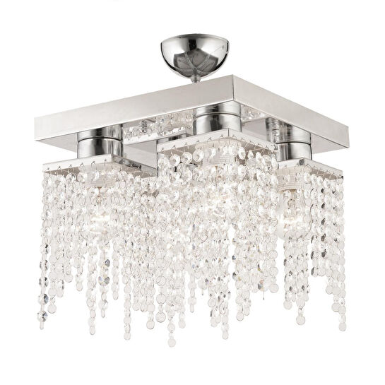 Apliqa Nikola 4lü Krom Kristalli Taşlı Modern Tasarım Kristal Salon Avize