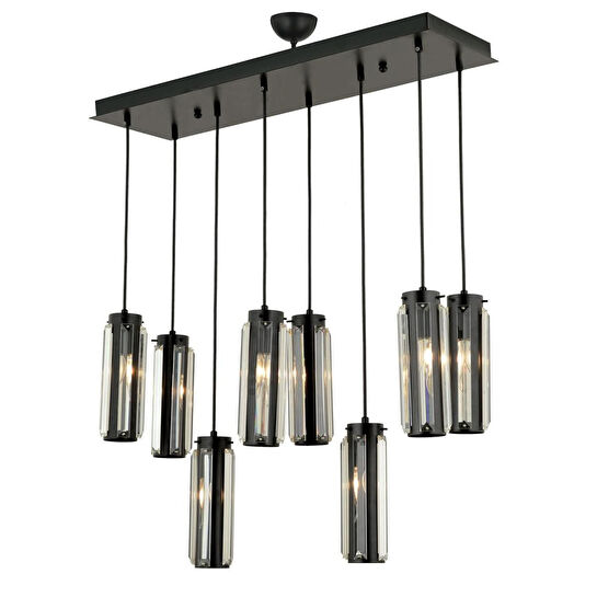 Apliqa Natali 8 Li Sıralı Siyah Salon- Modern Tasarım Yemek Masası Üstü Salon Sarkıt Avize