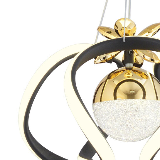 Apliqa Pelin Tekli Siyah Gold 3 Renkli 39 Watt Ledli Modern Oturma Odası, Koridor, Salon Led Avize