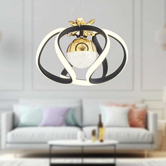 Apliqa Pelin Tekli Siyah Gold 3 Renkli 39 Watt Ledli Modern Oturma Odası, Koridor, Salon Led Avize