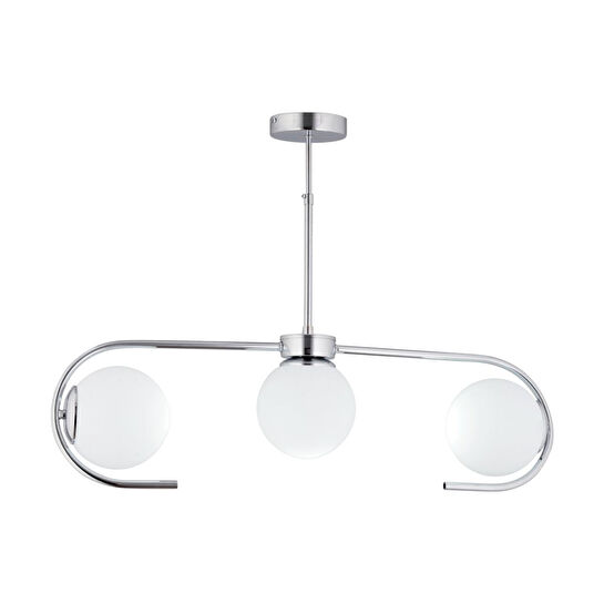 Apliqa Diaspor 3lü Sıralı Krom Beyaz Camlı Modern Sarkıt Genç Odası Yatak Odası Retro Salon Avize