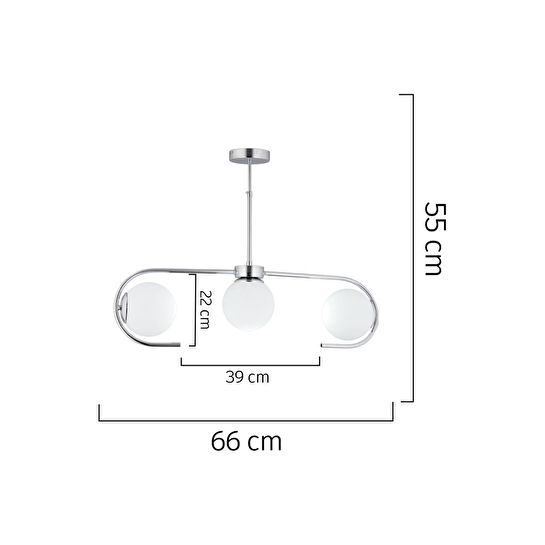 Apliqa Diaspor 3lü Sıralı Krom Beyaz Camlı Modern Sarkıt Genç Odası Yatak Odası Retro Salon Avize