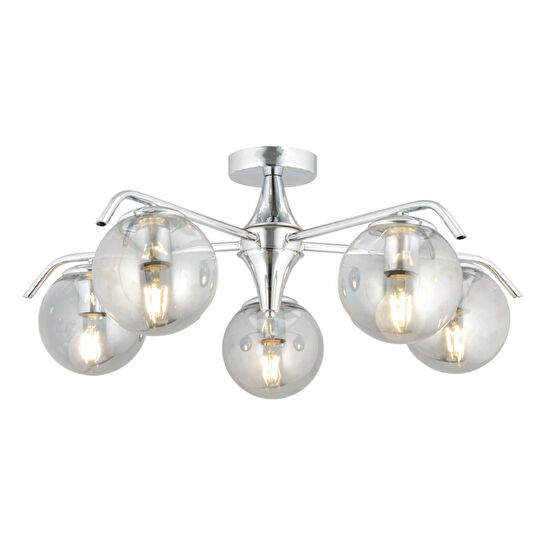 Apliqa Diaspor 5li Yuvarlak Krom Füme Camlı Modern Sarkıt Genç Odası Yatak Odası Retro Salon Avize