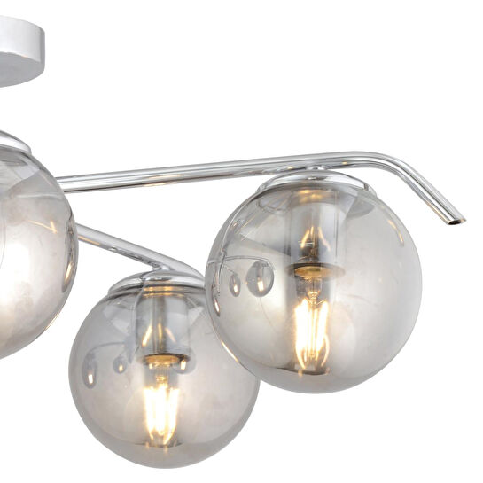 Apliqa Diaspor 5li Yuvarlak Krom Füme Camlı Modern Sarkıt Genç Odası Yatak Odası Retro Salon Avize