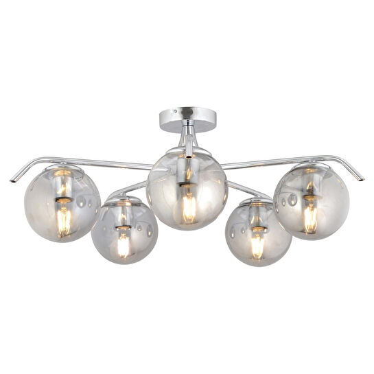 Apliqa Diaspor 5li Yuvarlak Krom Füme Camlı Modern Sarkıt Genç Odası Yatak Odası Retro Salon Avize