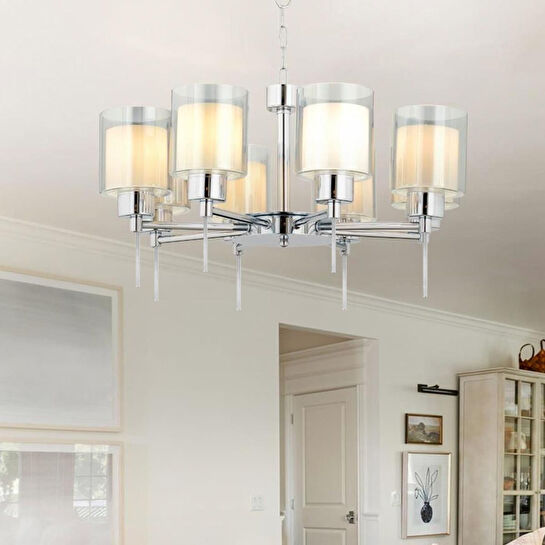 Apliqa Goldie 8 Li Krom Kaplama Modern Yatak Odası Salon Avize