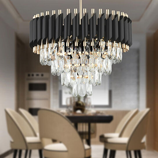 Apliqa Mikula 45'lik Yuvarlak Gold Kristal Taşlı Modern Oturma Odası Salon Sarkıt Avize