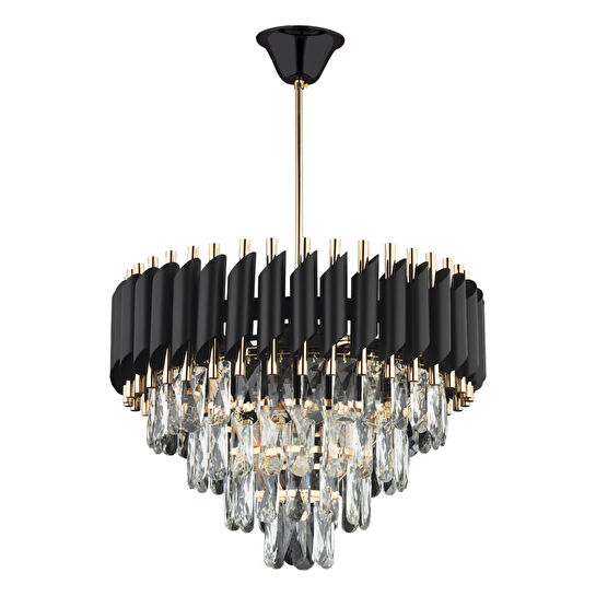 Apliqa Mikula 45'lik Yuvarlak Gold Kristal Taşlı Modern Oturma Odası Salon Sarkıt Avize