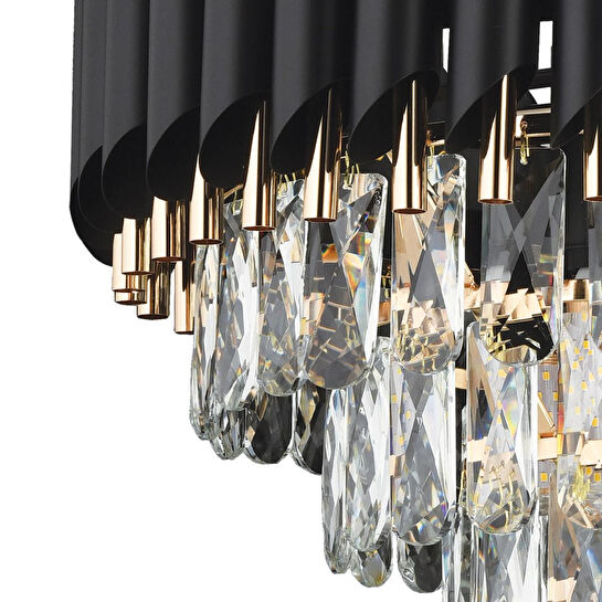 Apliqa Mikula 45'lik Yuvarlak Gold Kristal Taşlı Modern Oturma Odası Salon Sarkıt Avize