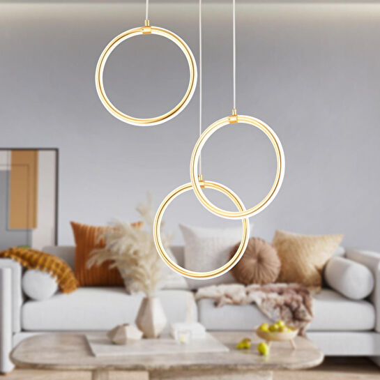 Apliqa Ruscello 3lü Gold Sarkıt 102 Watt Sarkıt Ledli Modern Mutfak Banyo Led Salon Sarkıt Avize