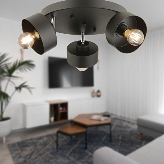 Apliqa Meriç 3'lü Siyah Plafonyer Modern Retro Genç Odası Mutfak Salon Avize