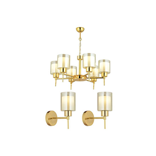 Apliqa Cemre 6 Lı Gold Modern Tasarım Yatak Odası Salon Avize-aplik Seti 3 Parça Avize-aplik Seti Seti