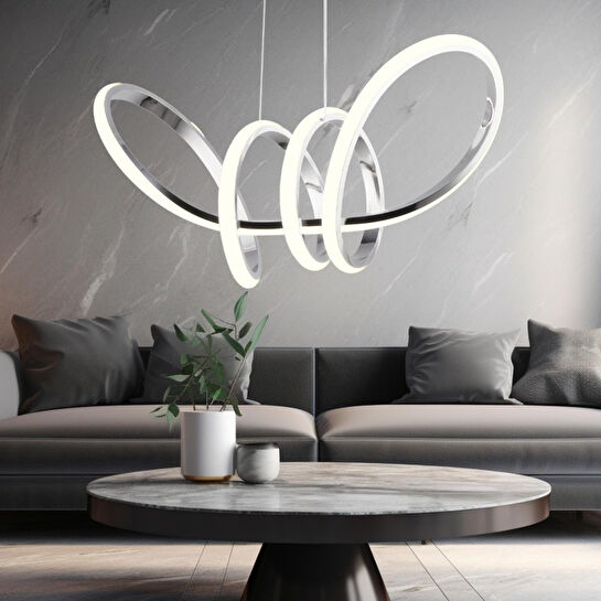 Apliqa Jayla Krom 3 Renkli 61 Watt Kristal Ledli Modern Oturma Odası Salon Sarkıt Avize