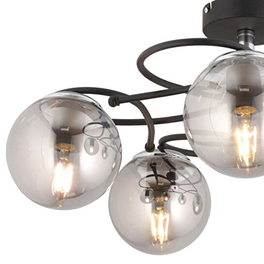 Apliqa Rodonit 5li Siyah Krom Füme Camlı Modern Sarkıt Genç Odası Yatak Odası Retro Salon Avize