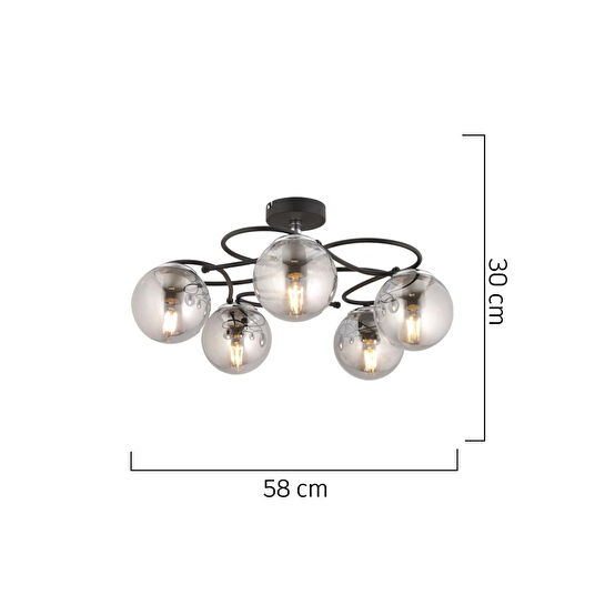 Apliqa Rodonit 5li Siyah Krom Füme Camlı Modern Sarkıt Genç Odası Yatak Odası Retro Salon Avize