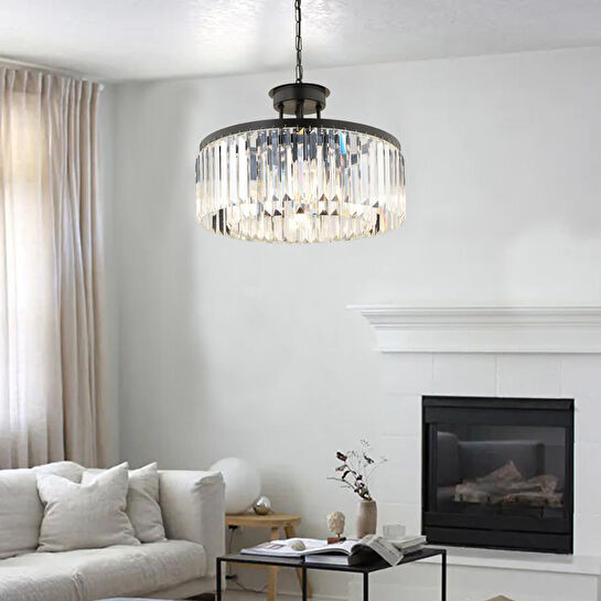 Apliqa Kanvas 45'lik Siyah Kristalli Taşlı Modern Tasarım Kristal Salon Avize