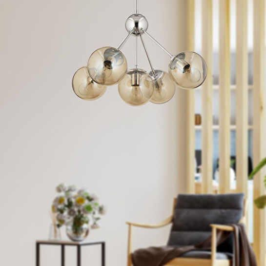 Apliqa Meyo 5li Krom Bal Camlı Modern Genç Odası Yatak Odası Salon Avize