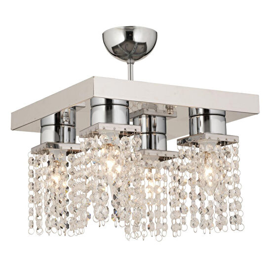 Apliqa Peter 4lü Krom Kristalli, Taşlı Modern Tasarım Kristal Salon Avize