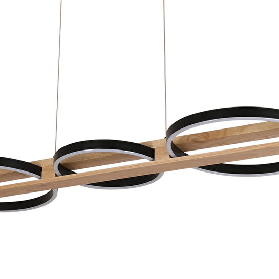 Apliqa Almina 36 Watt Siyah Yuvarlak Sıralı Ahşap Desenli Modern Salon Led Sarkıt Avize