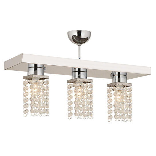 Apliqa Peter 3lü Sıralı Krom Kristalli, Taşlı Modern Tasarım Kristal Salon Avize