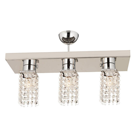 Apliqa Peter 3lü Sıralı Krom Kristalli, Taşlı Modern Tasarım Kristal Salon Avize