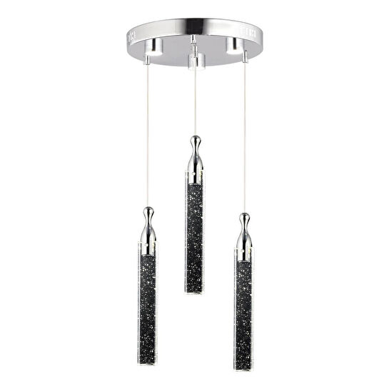 Apliqa Klaus 3'lü Yuvarlak 3 Renkli 48 Watt Krom Kristal Ledli Modern Oturma Odası Salon Sarkıt Avize