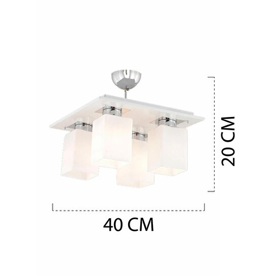 Apliqa Atlas 4 Lü Beyaz Kare Modern Genç Odası Mutfak- Banyo Mutfak Salon Spot Avize