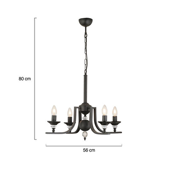 Apliqa Erza 4lü Siyah Modern Sarkıt Yatak Odası Retro Salon Avize