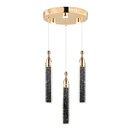 Apliqa Klaus 3'lü Yuvarlak 3 Renkli 48 Watt Gold Kristal Ledli Modern Oturma Odası Salon Sarkıt Avize