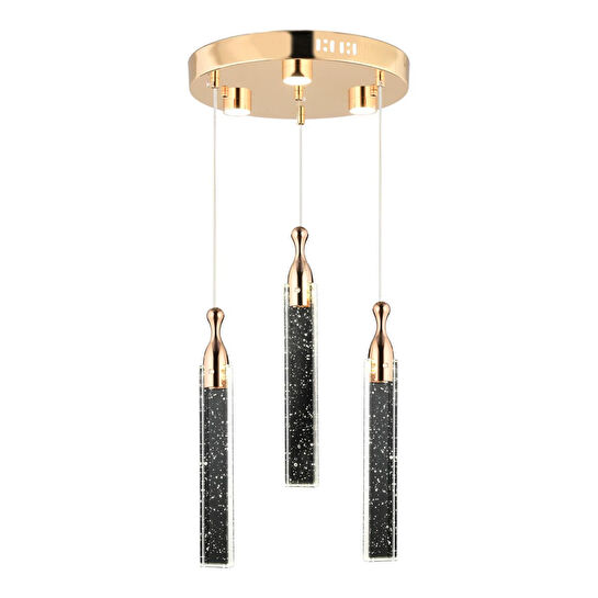 Apliqa Klaus 3'lü Yuvarlak 3 Renkli 48 Watt Gold Kristal Ledli Modern Oturma Odası Salon Sarkıt Avize