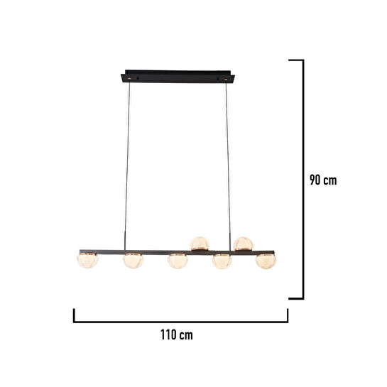 Apliqa Derem 7li Sıralı Siyah Gold 80 Watt Kristal Taşlı Salon Led Sarkıt Avize