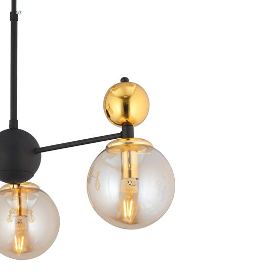 Apliqa Kuvars 3lü Siyah Gold Modern Koridor, Oturma Odası Salon Avize