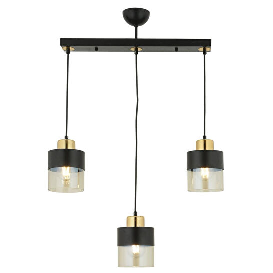 Apliqa Boris 3lü Sıralı Siyah Gold Sarkıt Modern Genç Odası Mutfak Retro Salon Avize